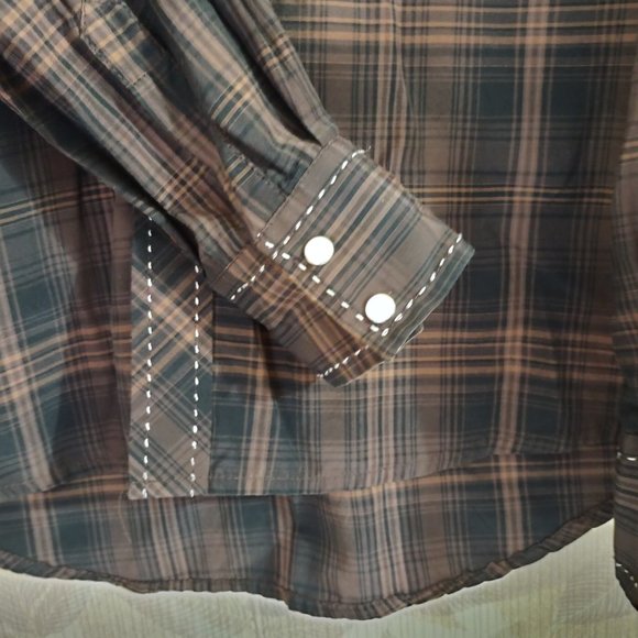 Cowboy Legend Brown Black Plaid Pearl Snap Button Rodeo Boys Western Shirt XL - Picture 4 of 9